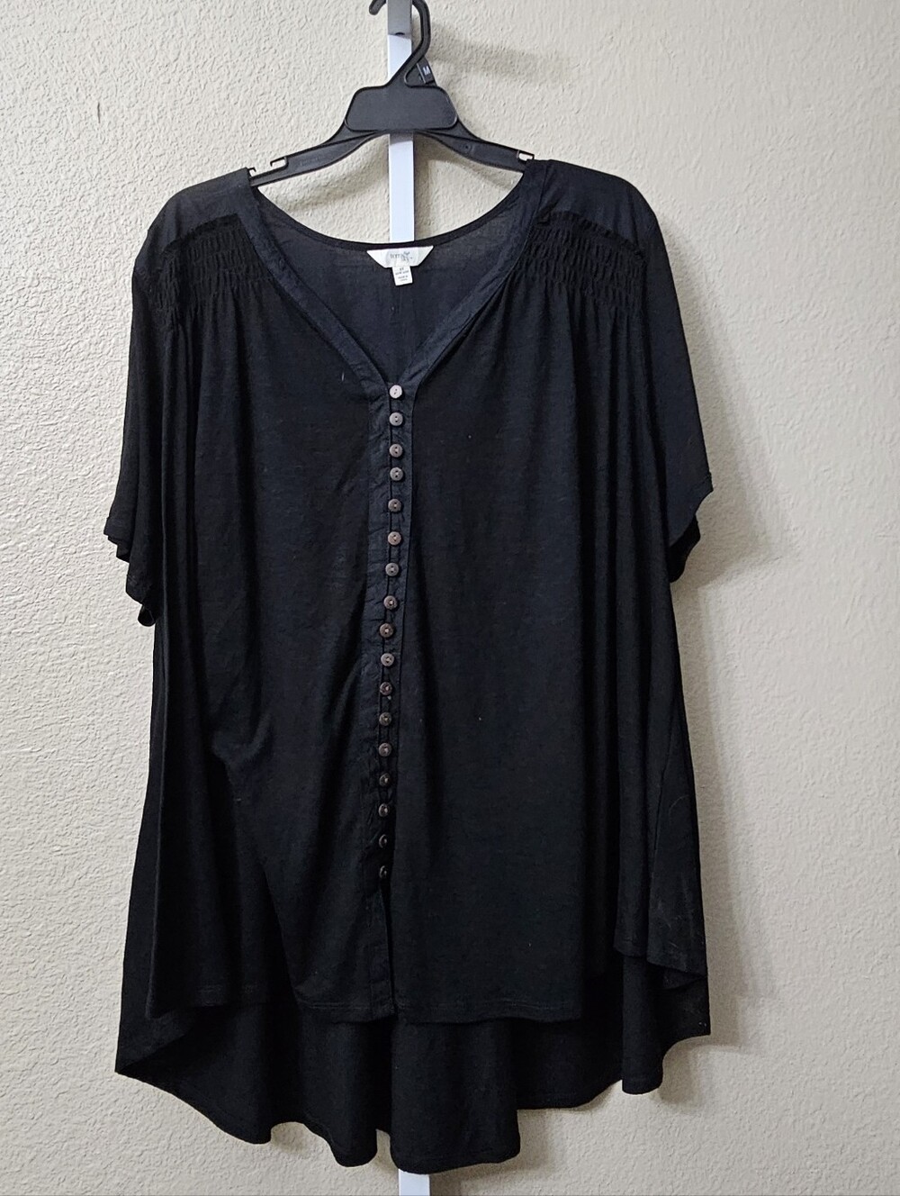 Terra & Sky Women's Plus Size Button-Front Peasant Blouse
